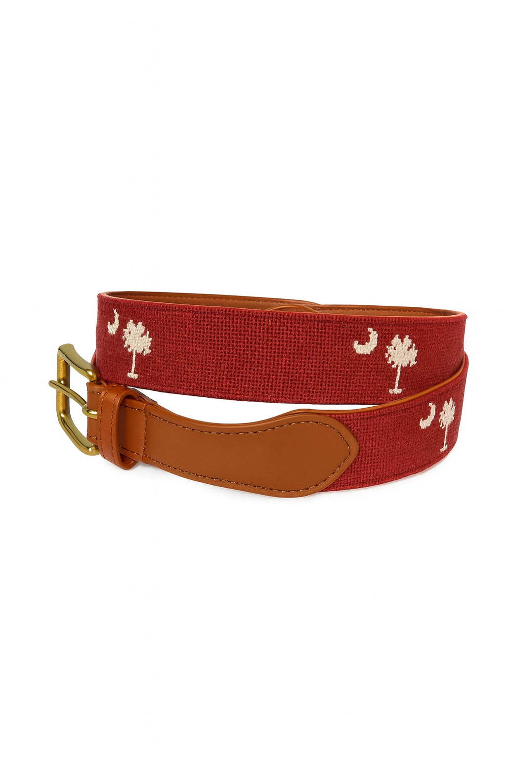 Garnet & White Palmetto (South Carolina) Embroidered Belt