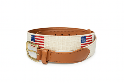 American Flag with Khaki Backdrop Embroidered Belt