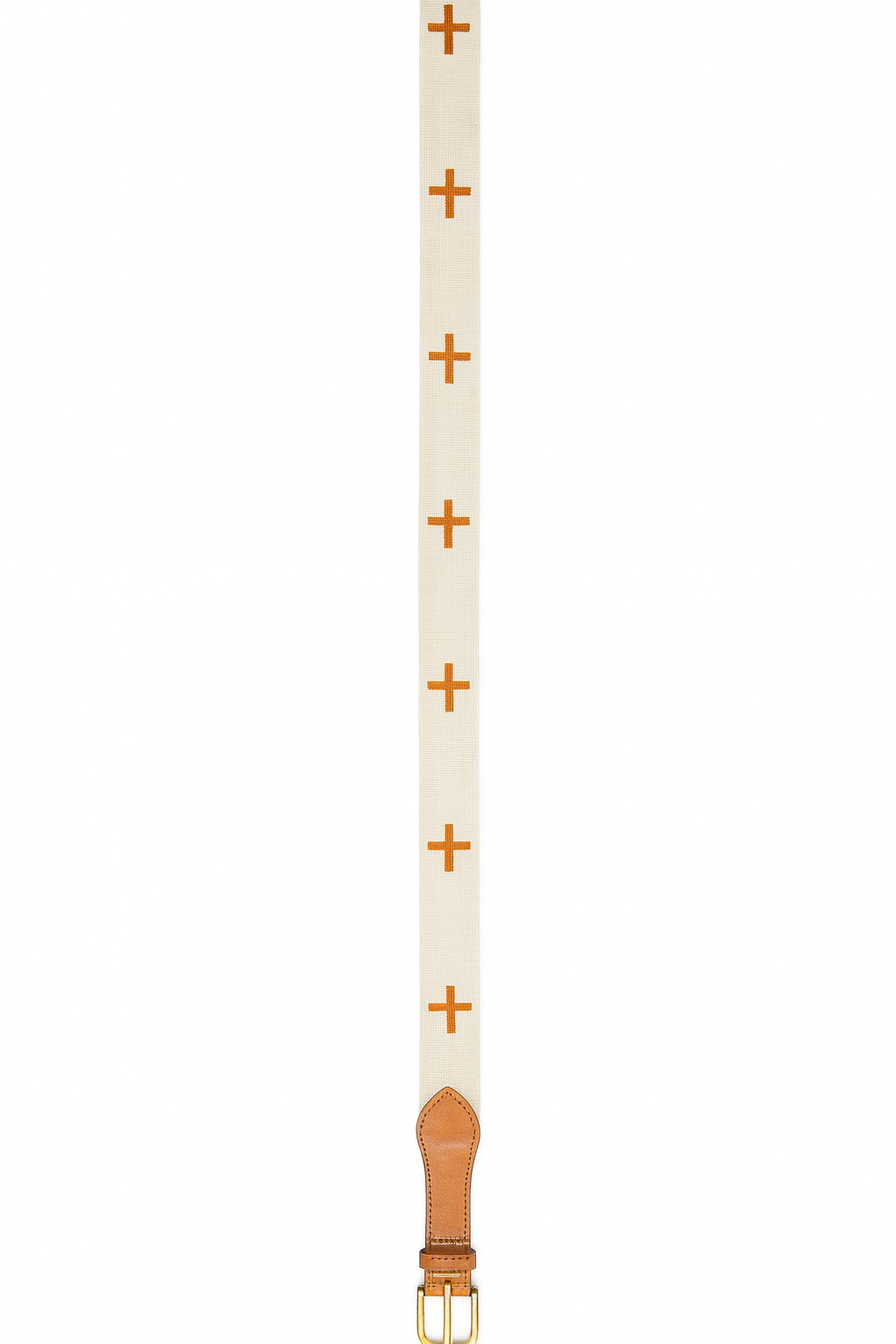 Beige with Brown Cross Design Embroidered Belt