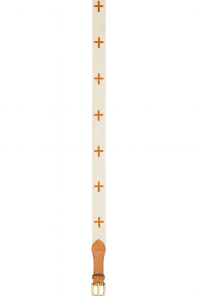 Beige with Brown Cross Design Embroidered Belt