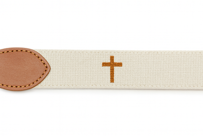 Beige with Brown Cross Design Embroidered Belt