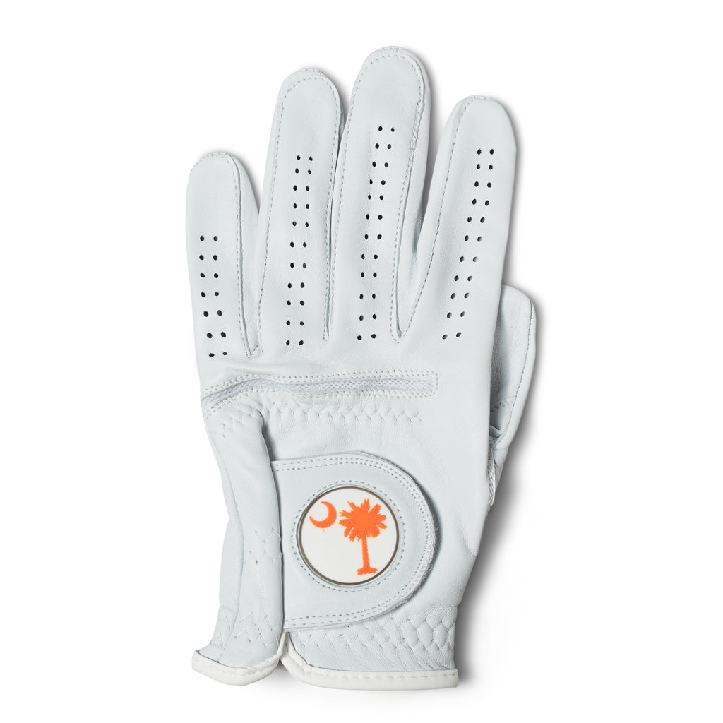 AAA Cabretta Leather Golf Glove – Orange Palmetto Tree Design