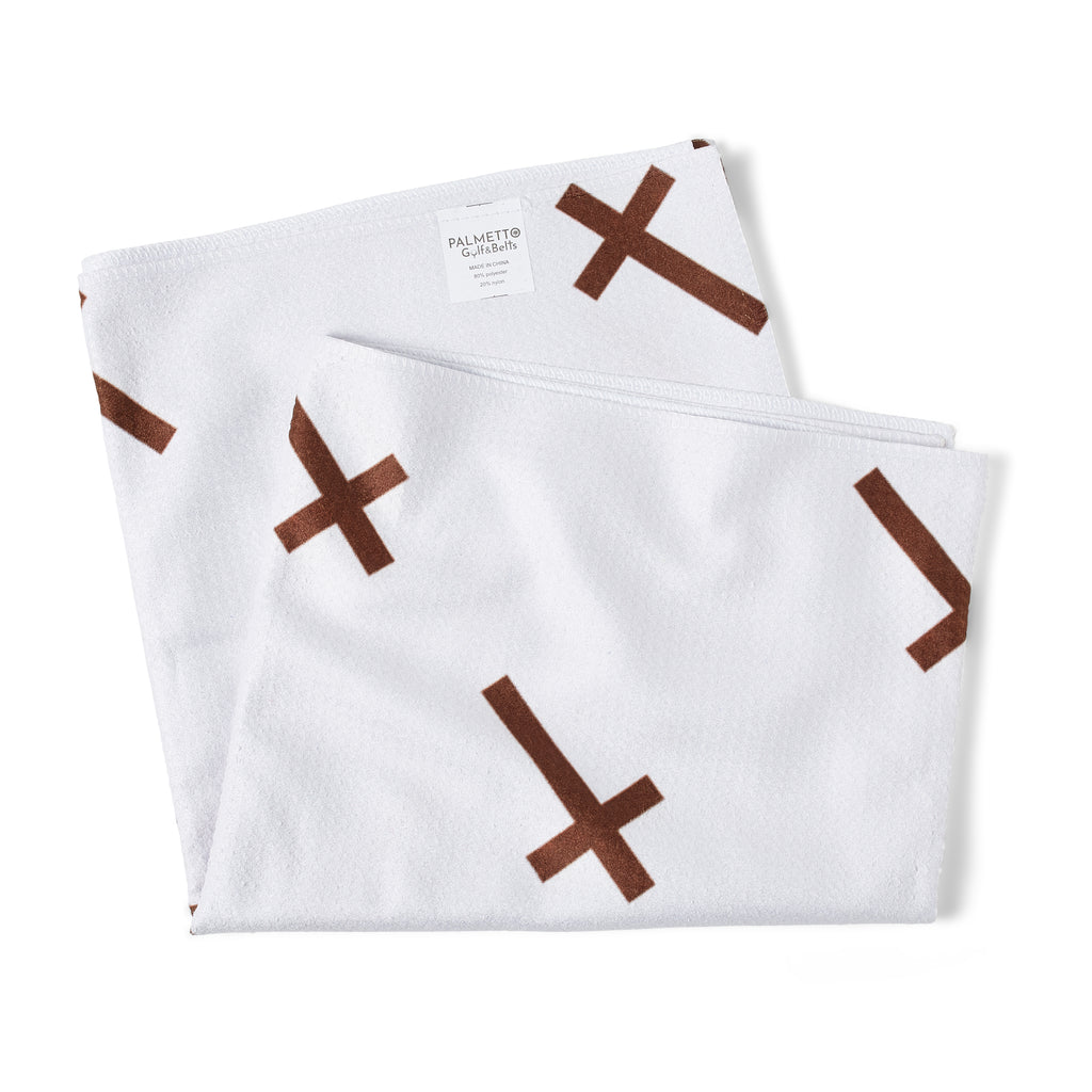 Palmetto Golf Towel – Brown Cross on White Microfiber