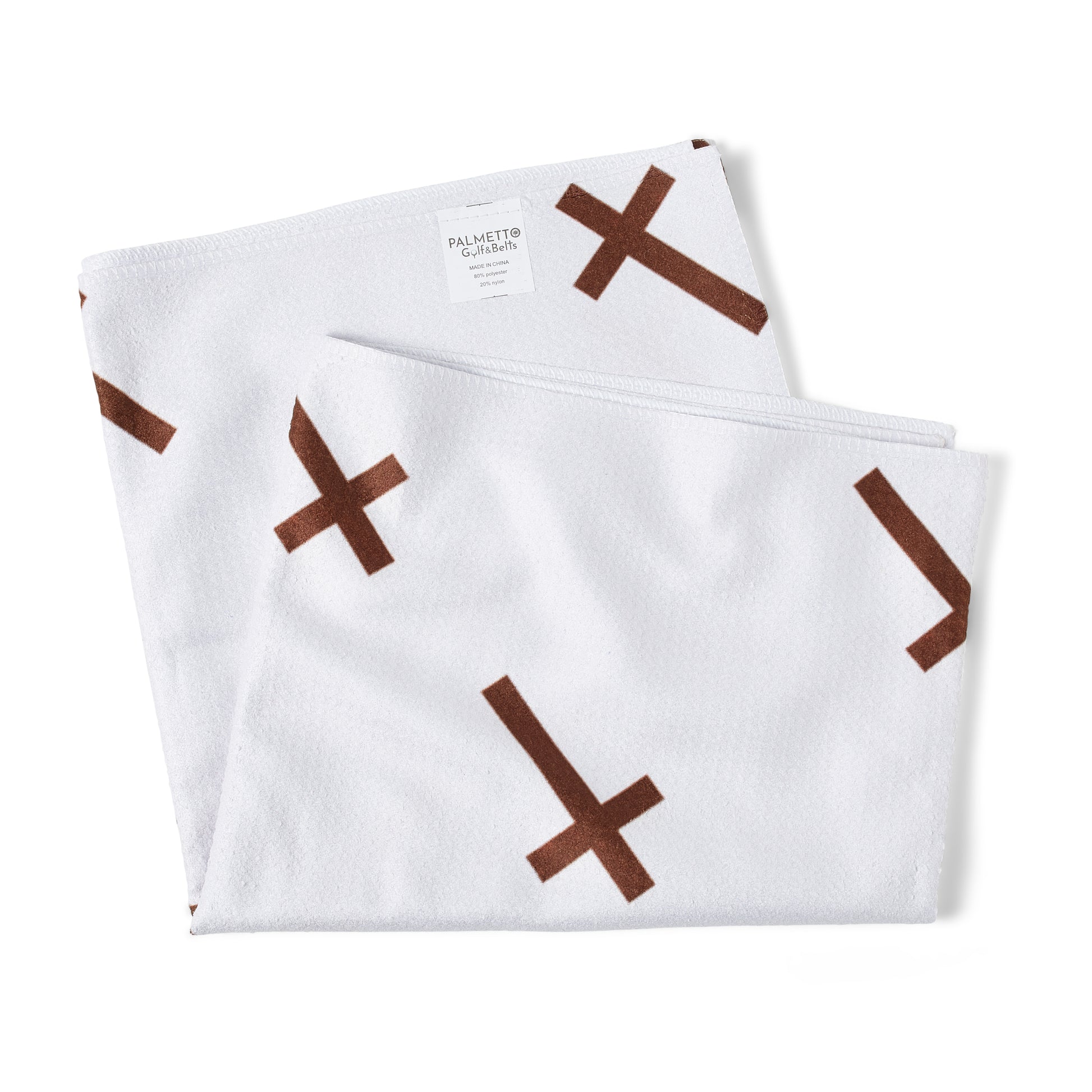 Palmetto Golf Towel – Brown Cross on White Microfiber