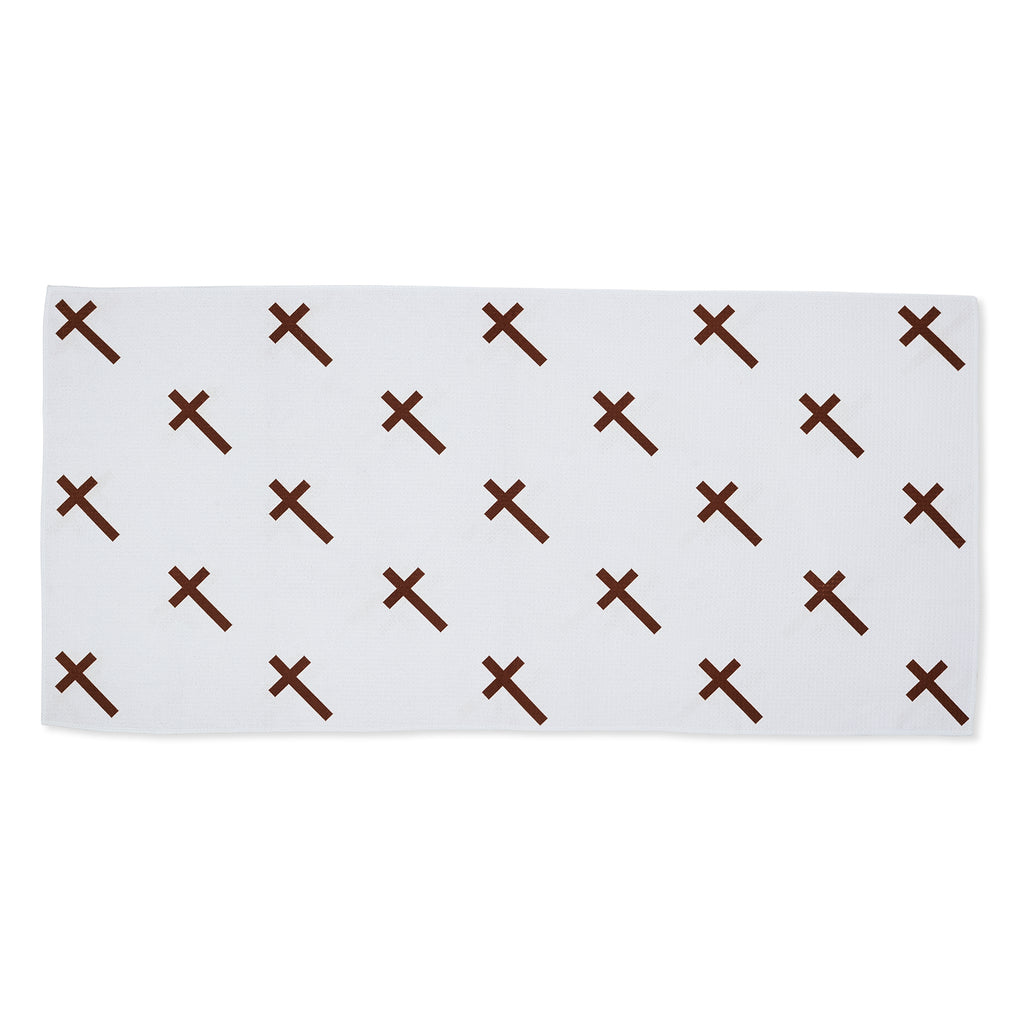 Palmetto Golf Towel – Brown Cross on White Microfiber