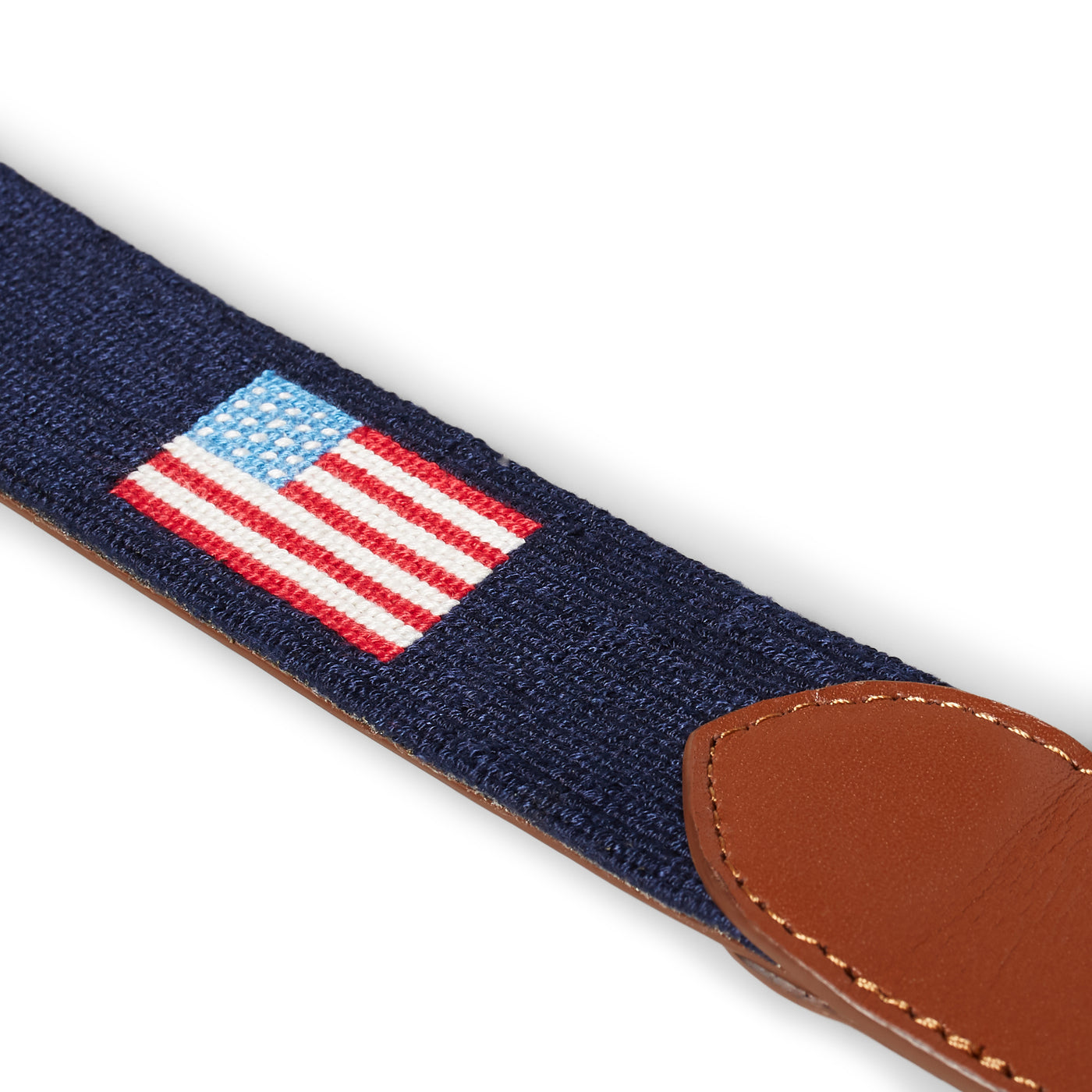 Handmade Needlepoint Golf Belt – American Flag with Leather Backing