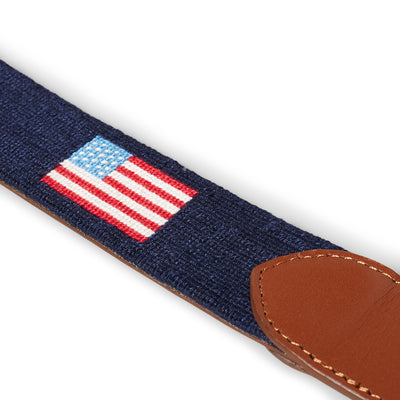 Handmade Needlepoint Golf Belt – American Flag with Leather Backing