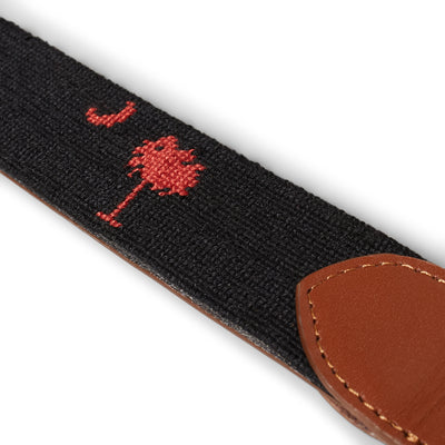 Handmade Needlepoint Golf Belt – Black & Garnet Palmetto (South Carolina) - Hover