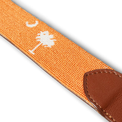 Handmade Needlepoint Golf Belt – Orange & White Palmetto (Clemson Theme) - Hover