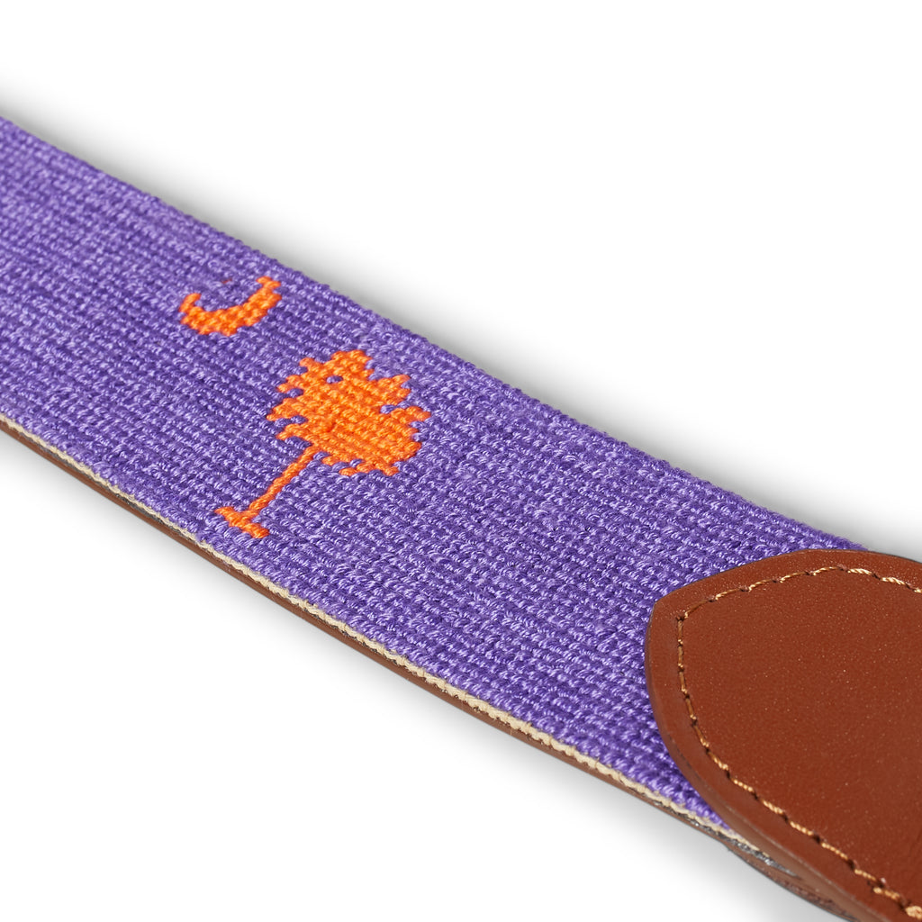 Handmade Needlepoint Golf Belt – Purple & Orange Palmetto (Clemson Theme)