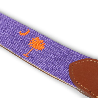 Handmade Needlepoint Golf Belt – Purple & Orange Palmetto (Clemson Theme) - Hover